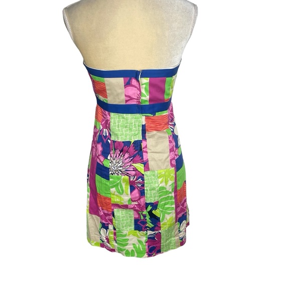 Lilly Pulitzer Strapless Patchwork Color Block Dress Pink Green Size 4 Vintage - Picture 5 of 14